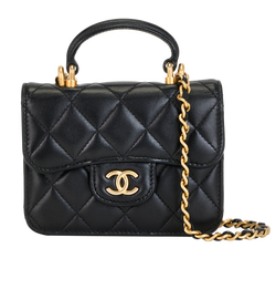 Mini Top Handle Flap, Lambskin, Black, 31467500 (2021), 3*